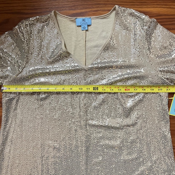 NWT Sparkly Sequin Three Quarter Flare Bell Sleeve Party Vneck Top - Picture 6 of 8